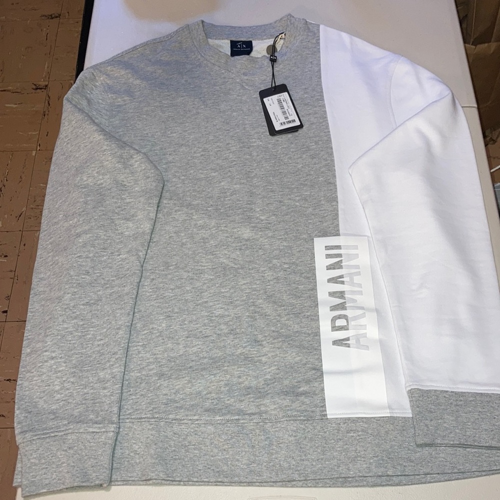 Gray and White Armani Exchange sweater
